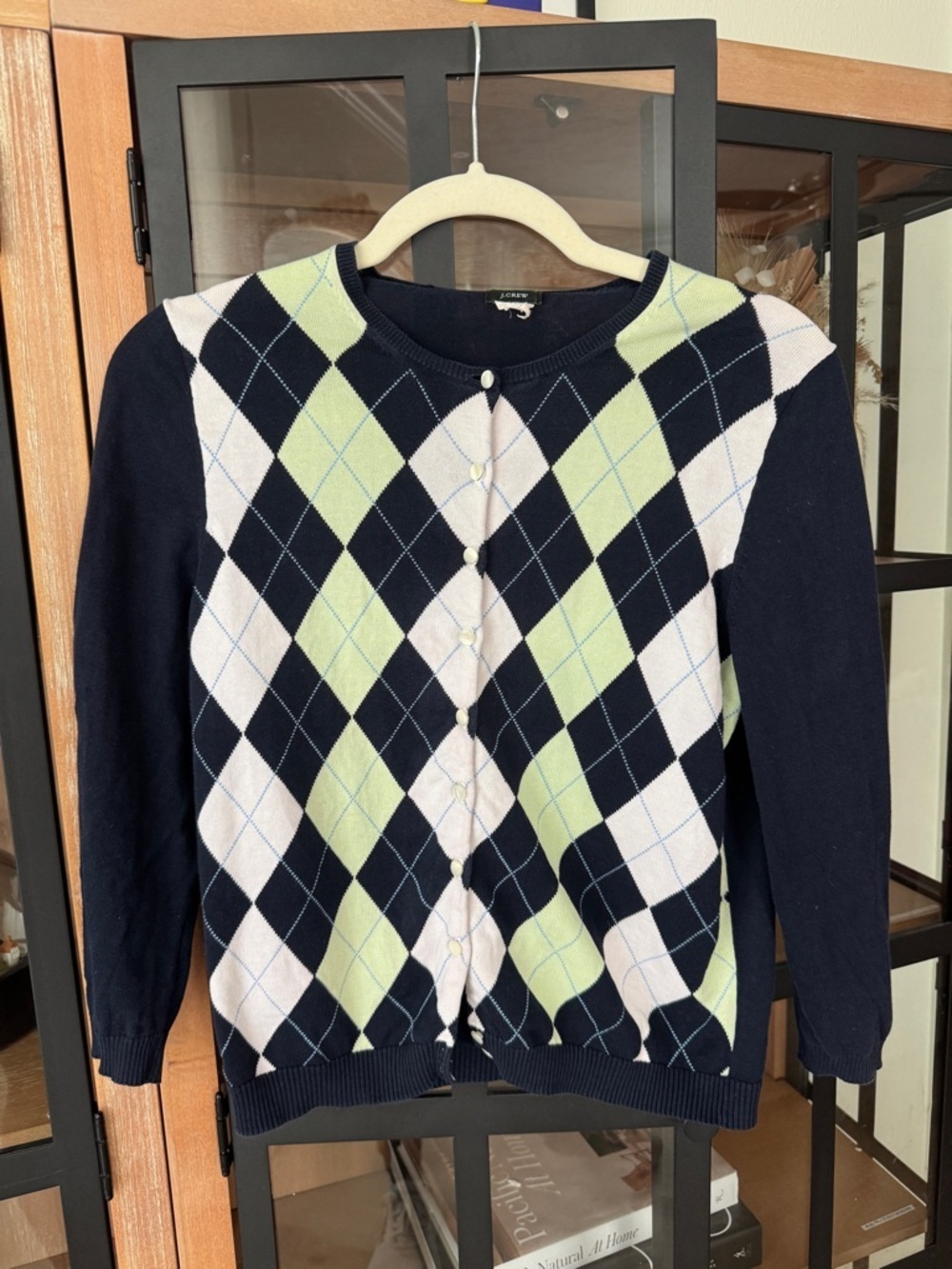 Vintage 2006 J. Crew argyle cardigan sweater preppy button down academia knit